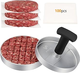 FAVIA Burger Press Patty Maker with 100 Wax Papers Set I Non-Stick Hamburger Meat Mold Ring for Beef Veggie Burger BBQ Barbecue Grill BPA Free Dishwasher Safe