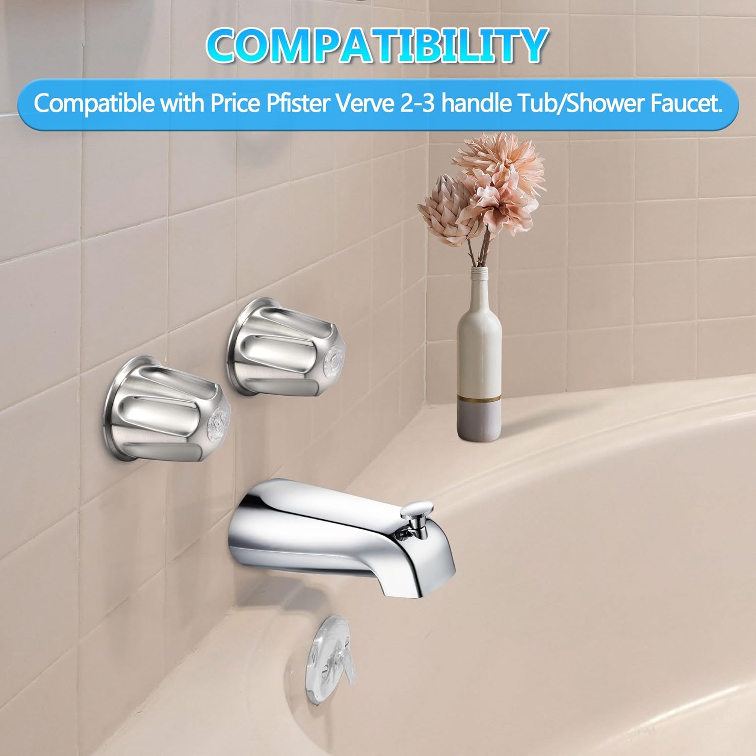Enhon 2 Piece Shower Knob Replacement, Hot and Cold Faucet Knobs Compatible with Price Pfister Verve Tub Shower, Include 2 Faucet Handles and 2 Screws for Remodeling Trim Kit(Brushed Nickel)