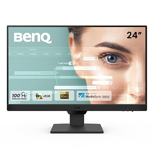 BenQ GW2490 24" (60.96 cm) 1920x1080p FHD IPS Monitor| 100Hz|99% sRGB|Eye-careU|Dual HDMI|Display Port|Bezel-Less|Eyesafe|VESA MediaSync|B.I.|Low Blue Light+| Speakers|VESA Wall mountable(Black)