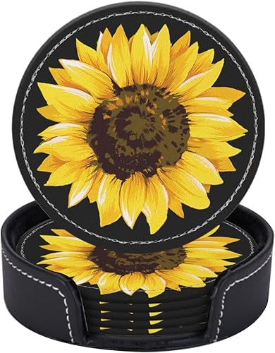 Miniatura 8 de Posavasos para bebidas de piel sintética, juego de 6 con soporte, regalo de inauguración de la casa, decoración del hogar, flores de almendra verde