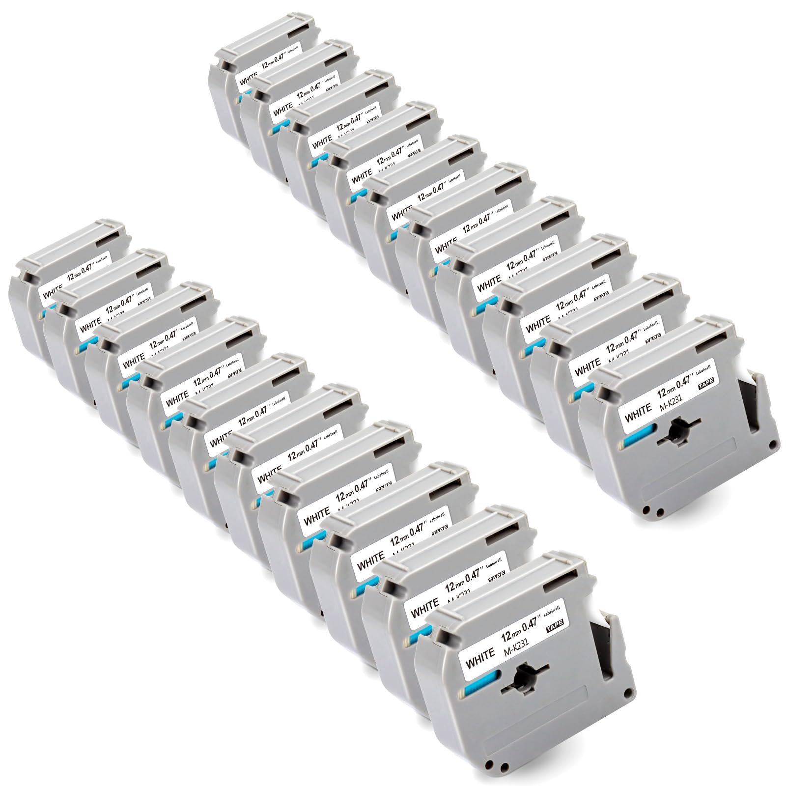 Labelwell 20-Pack M-K231s Label Tape 12mm 0.47 Inch White Replacement for Brother P Touch M-Tape M-K231 MK231 M231 Refills for Ptouch PT-M95 PTM95 PT-70BM PT-65 PT-70 PT-80 Label Maker, Black on White