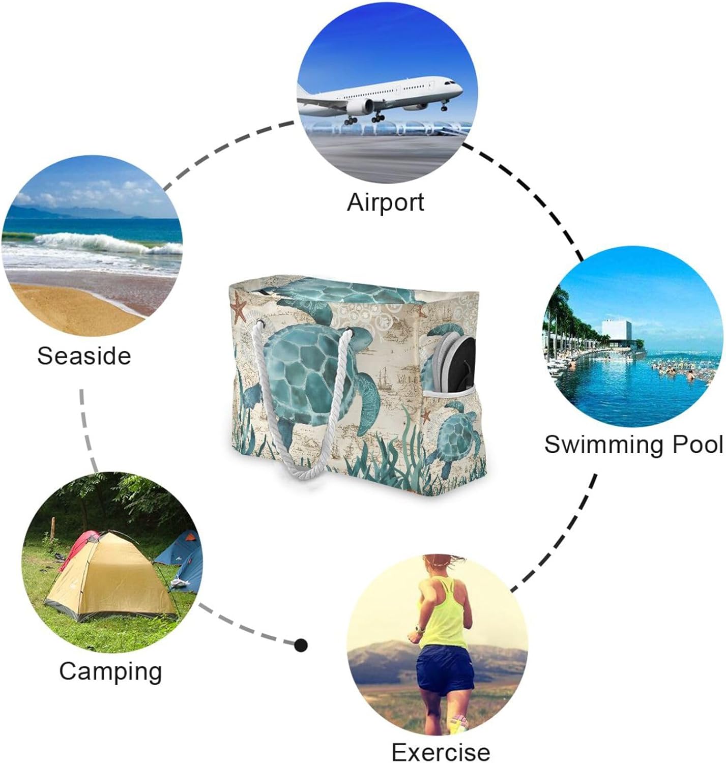 senya Large Beach Shoulder Bags Canvas Tote Water Resistant for Gym Travel Daily - Image 6