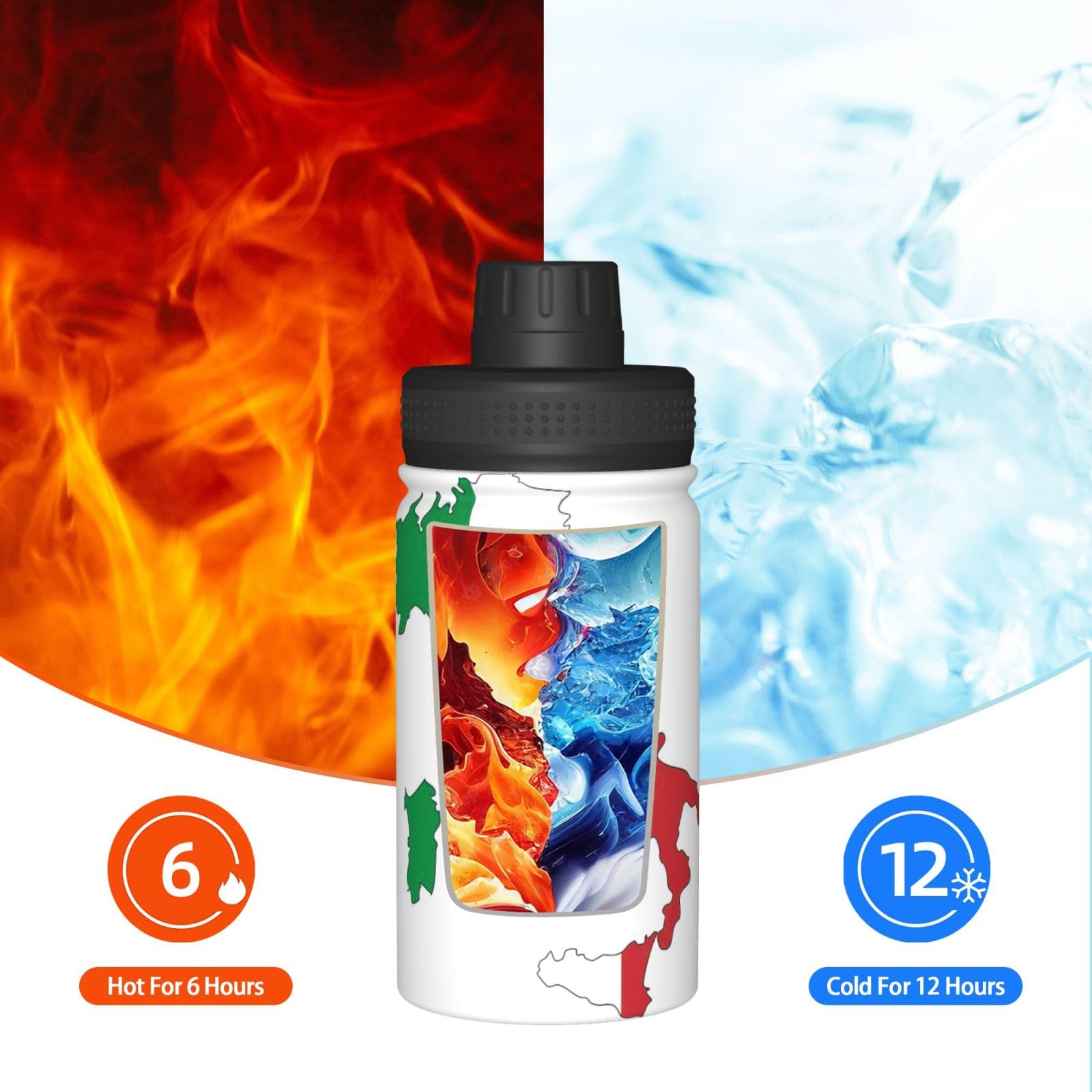 Borraccia termica in acciaio inox con stampa mappa della bandiera italiana, borraccia sportiva da 350 ml, ideale per i viaggi