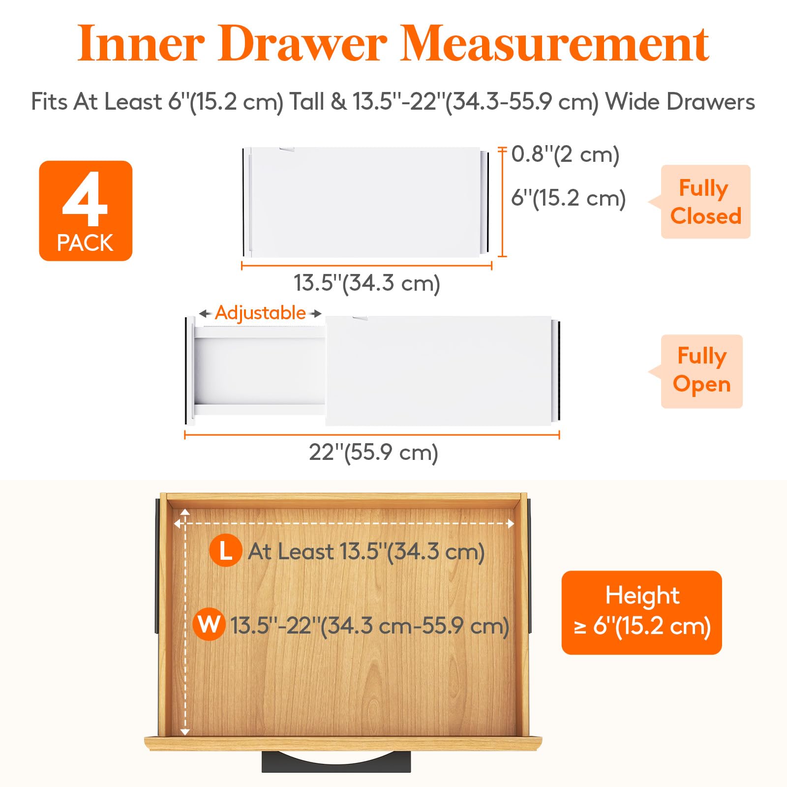 Lifewit 4 Pack 6" High Drawer Dividers 34-56cm/13.5-22" Adjustable Drawer Organiser for Clothes/Utensils - Image 2