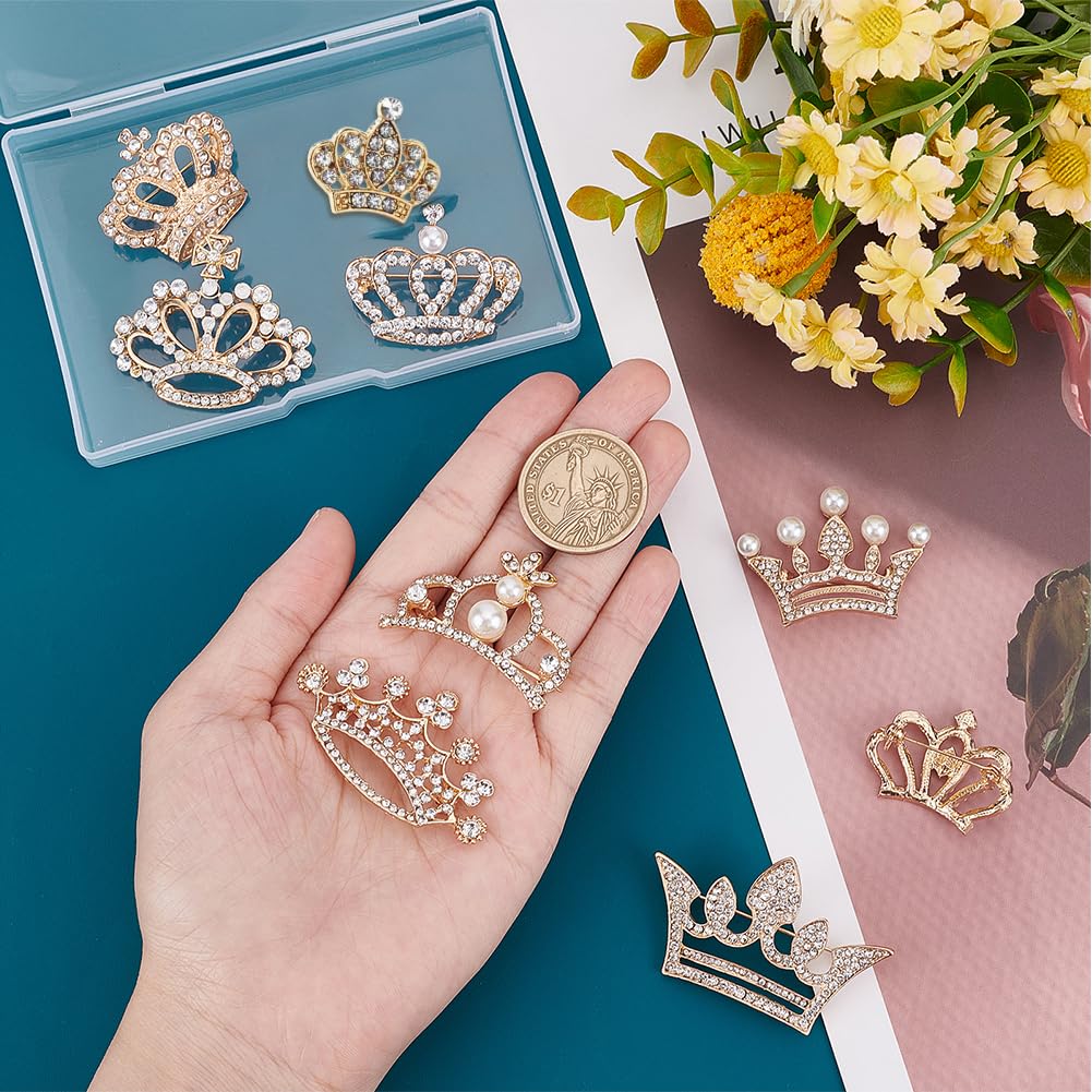 CHGCRAFT 9Pcs 9 Stili Spilla Corona Spille Strass Corona Spille Corona Lega Spille per Camicie Abiti Abito da Sposa Festa di Nozze Lunghezza da 0.94 Pollici A 1.41 Pollici, Oro Chiaro