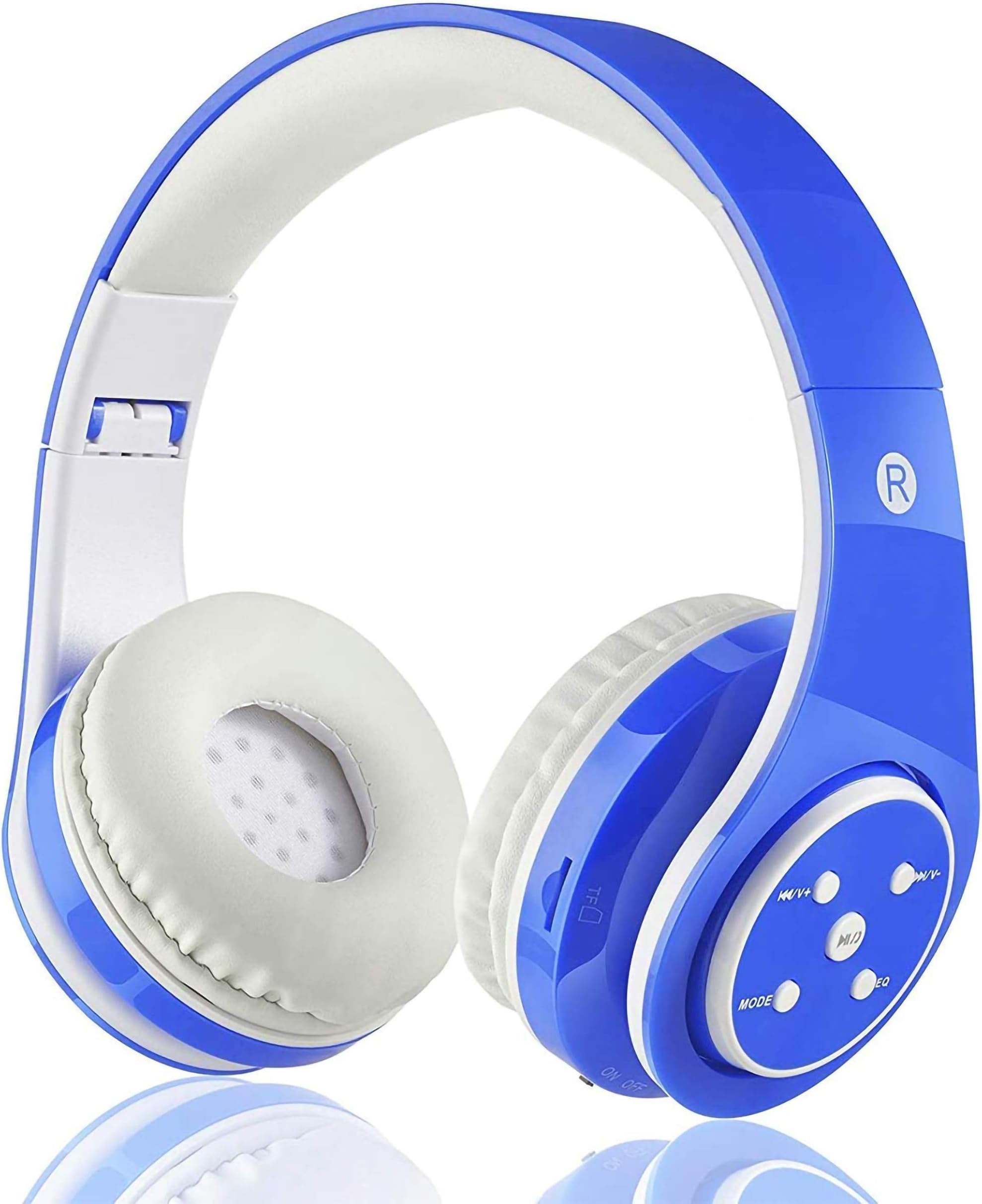 Kids Wireless Bluetooth Headphone with Microphone volume limited foldable Earphone Children Stereo On Ear headset for PC/TV/Tablets/Smartphones (Blue)