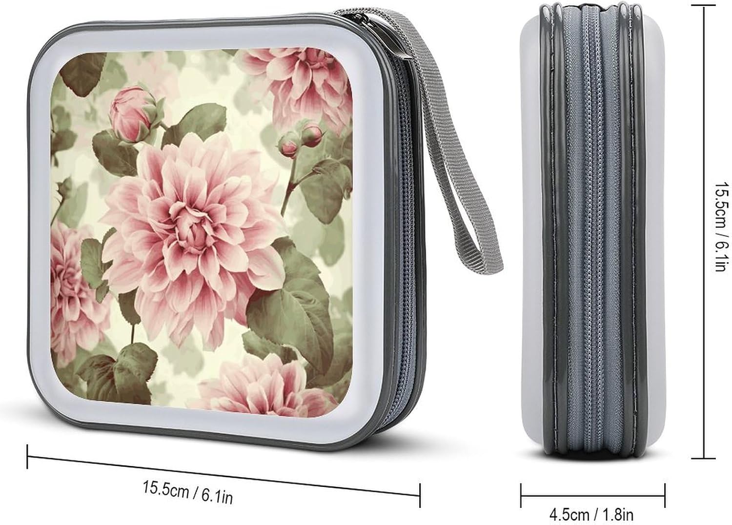 Beautiful Vintage Pink Flower DVD Case, 40 Capacity CD Case Holder with Zippers, Portable CD Holder Hard Plastic Disc Cases Personalized DVD Wallet Organizer for Car Home Travel image 2