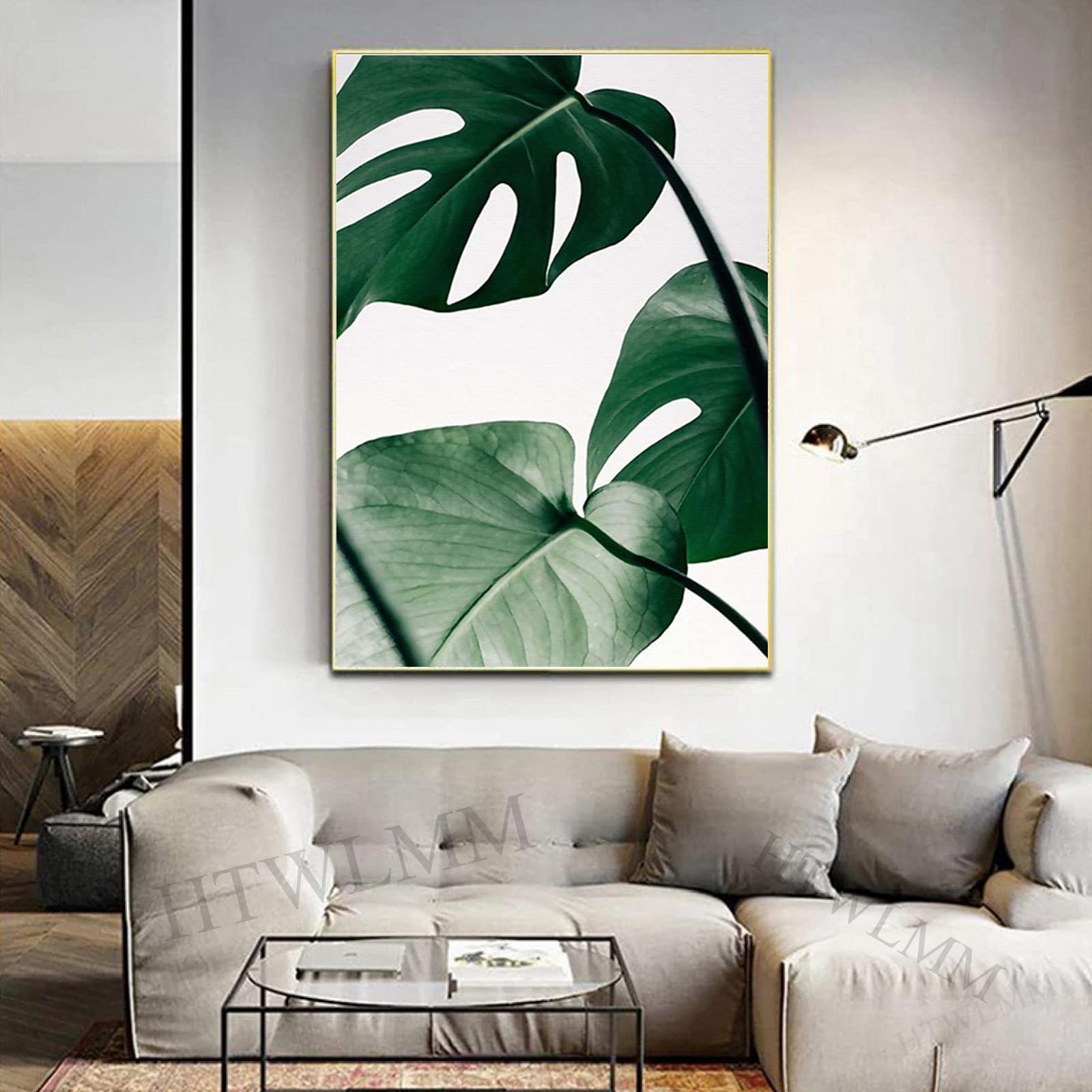 Grün Monstera Pflanzen Leinwand Kunstdruck Poster Grün Blätter Bilder für Wohnzimmer Wandbilder Deko Schlafzimmer Modern Rahmenlos (3X60X80CM)