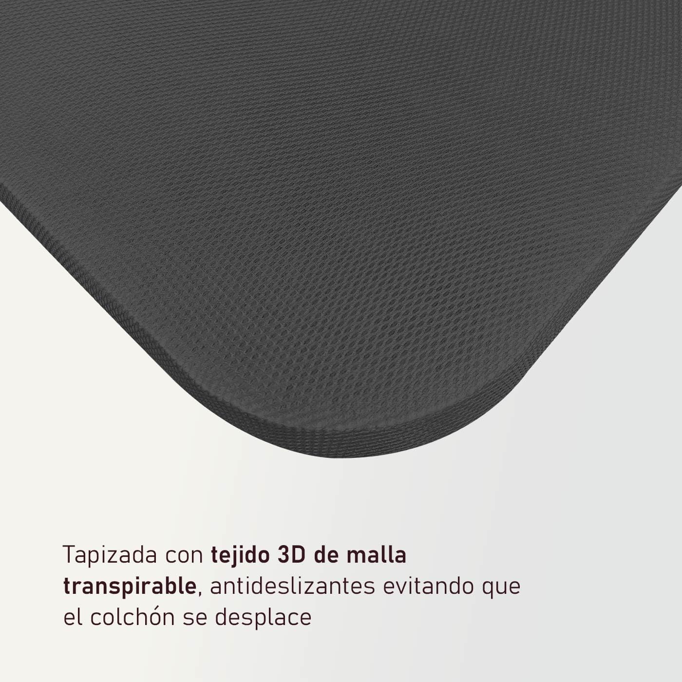 amuéblate Online - Base Tapizada 3D con Estructura Extra Resistente y Barras Transversales de Refuerzo, Gran Estabilidad, 6 Patas metálicas roscadas de 25cm, 135 x 180, Gris Oscuro