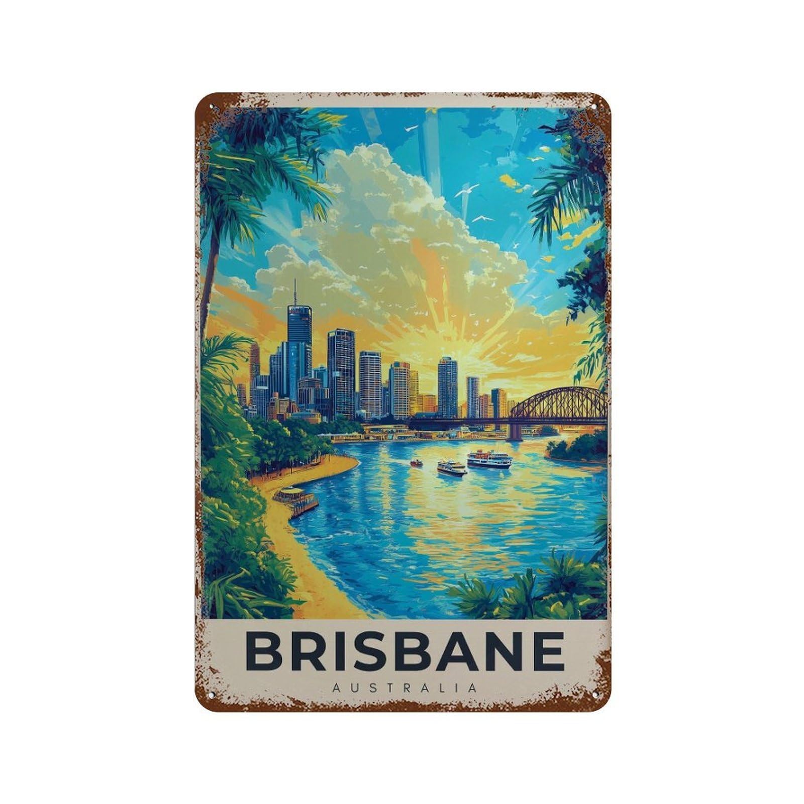 xiaoxiaoshen Brisbane Australia Travel Home & Office Decor Wall Decor Art Metal Tin Poster Modern Home Decor Art Home Bar Shop Decorations Vintage Sign 30x20cm