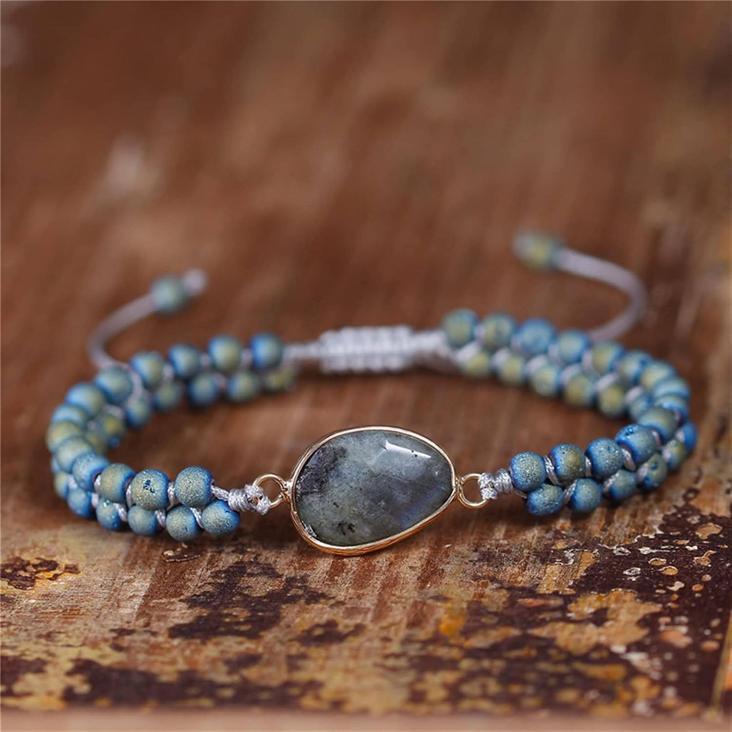Natural Stone Labradorites Charm Bracelets Beaded Braided Macrame Bracelets Wrap Bracelet Women Jewelry