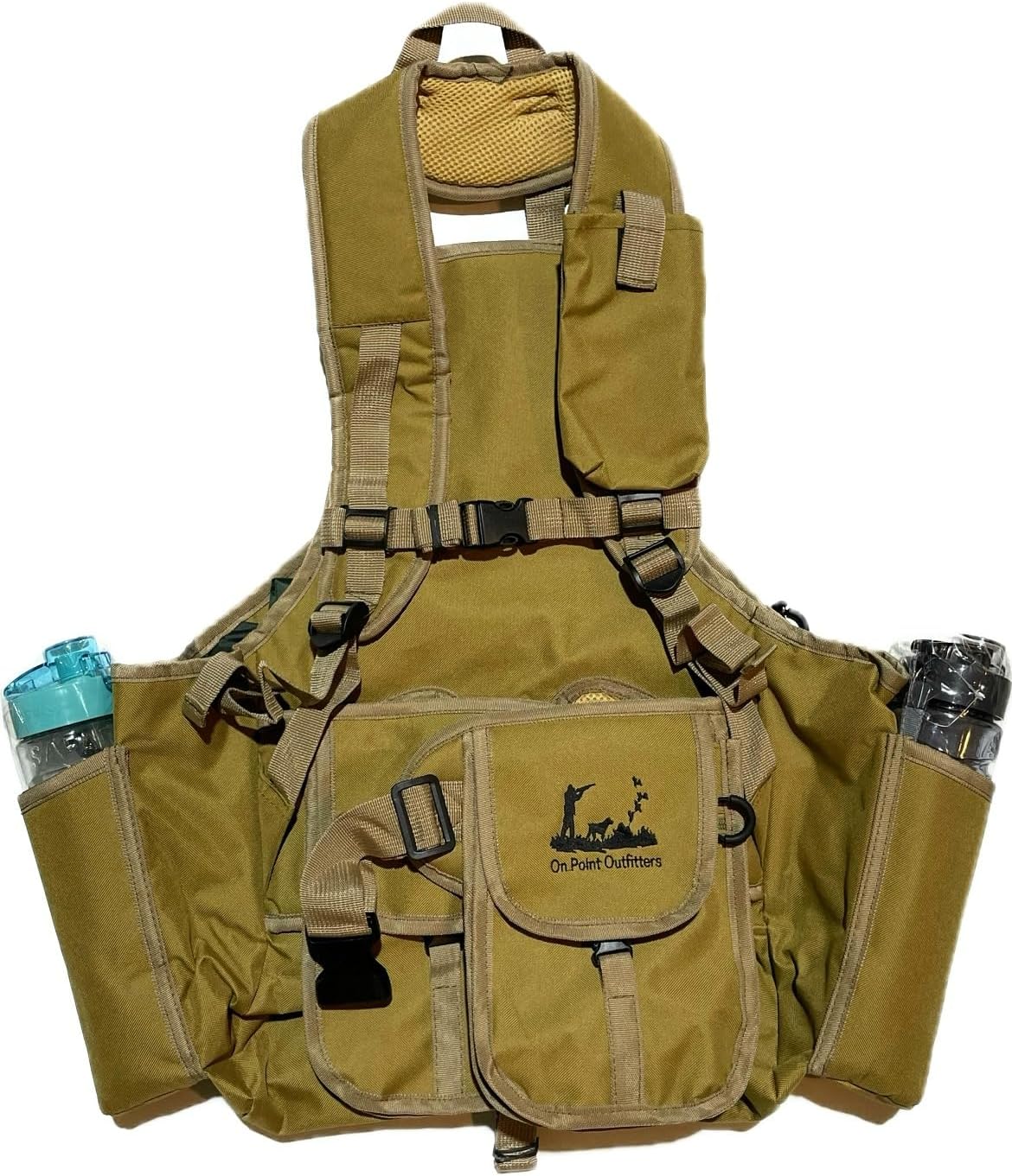 Upland Hunting Vest, Khaki, Multiple Pockets with Water Bottle Holders, Padded Shoulder Straps with Mesh Backing