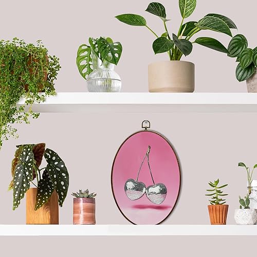 Miniatura 5 de JQF Decoración de pared ovalada de cereza disco retro a la moda, arte de pared en lienzo ovalado para el día de San Valentín, decoración enmarcada