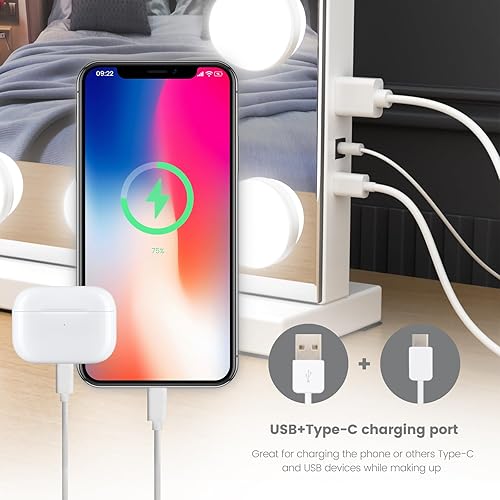 Miniatura 4 de AJJSSA Espejo de tocador con luces, 32 x 24 pulgadas, espejo de maquillaje grande con iluminación Hollywood con aumento desmontable de 10 veces y 24