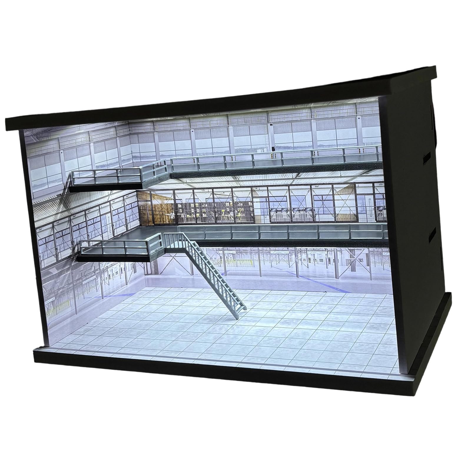 Vetrina per garage in PVC con illuminazione, scatola di esposizione per auto a più livelli per scrivania da collezione in scala 1/64, supporto per auto in alluminio pressofuso per parcheggio in