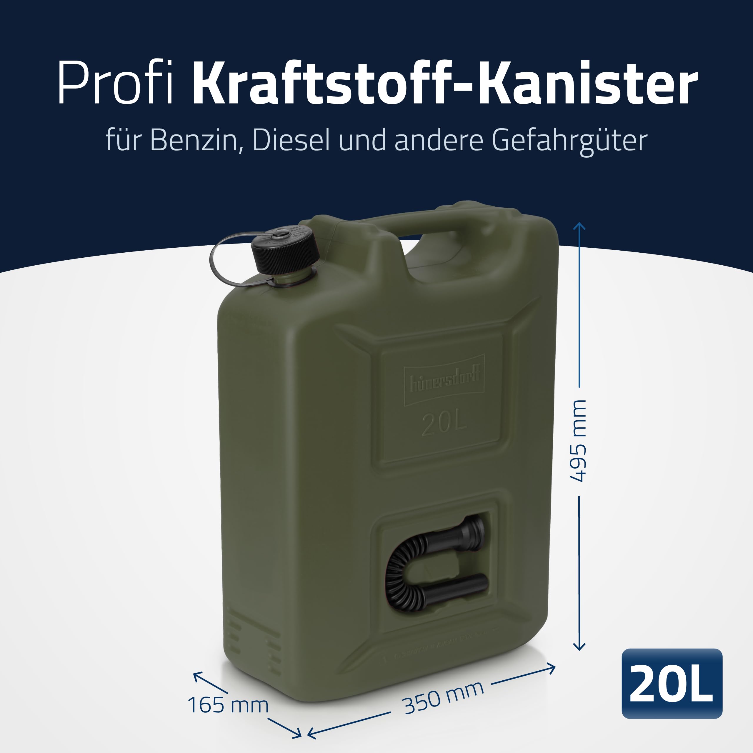 hünersdorff 3er Set Kraftstoff-Kanister PROFI 20l Benzin Diesel TÜV-geprüft Made in Germany