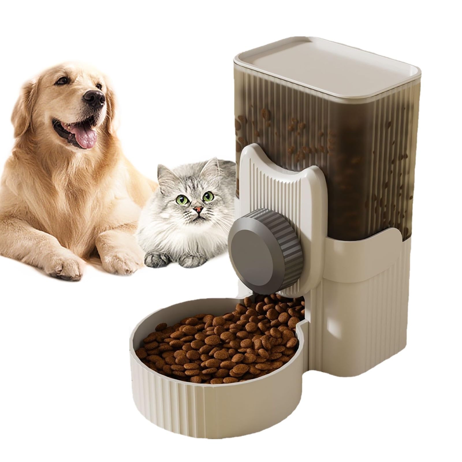 Automatic Replenish Pet Feeder, 1L Capacity Auto Gravity Cage Hanging Food Dispenser Set for Dog and Cat Small Animals, Removable Pet Food Bowl Food Container (Feeder, Grey)