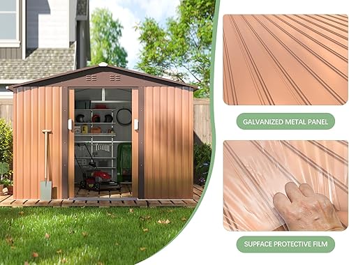 Miniatura 6 de JAXPETY Cobertizo de almacenamiento para exteriores de 4.2 x 7 pies, cobertizo de metal para almacenamiento al aire libre con puertas correderas y