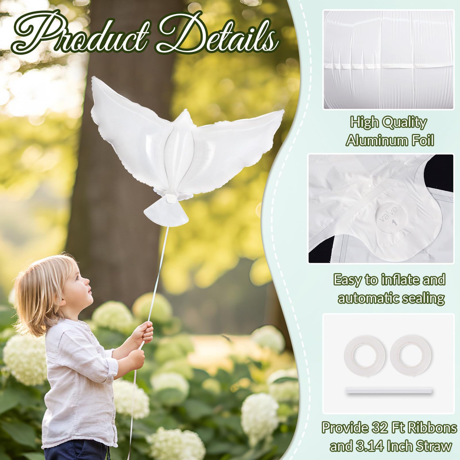 12 Stück Friedenstauben-Ballons, 104 cm, großer Folien-Gedenkballon zum Lösen in Himmel, Beileidsballons, Taubenform, Ballon für Hochzeit, Verlobung, Zeremonien, Party-Dekorationen