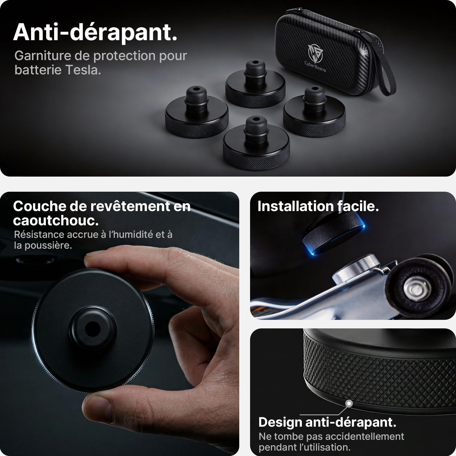 Lot de 4 Plots de Levage pour Tesla Model S 3 X Y (2016-2025 et 2026 Highland/Juniper) Tampons en Caoutchouc pour Cric avec Boîte de Rangement