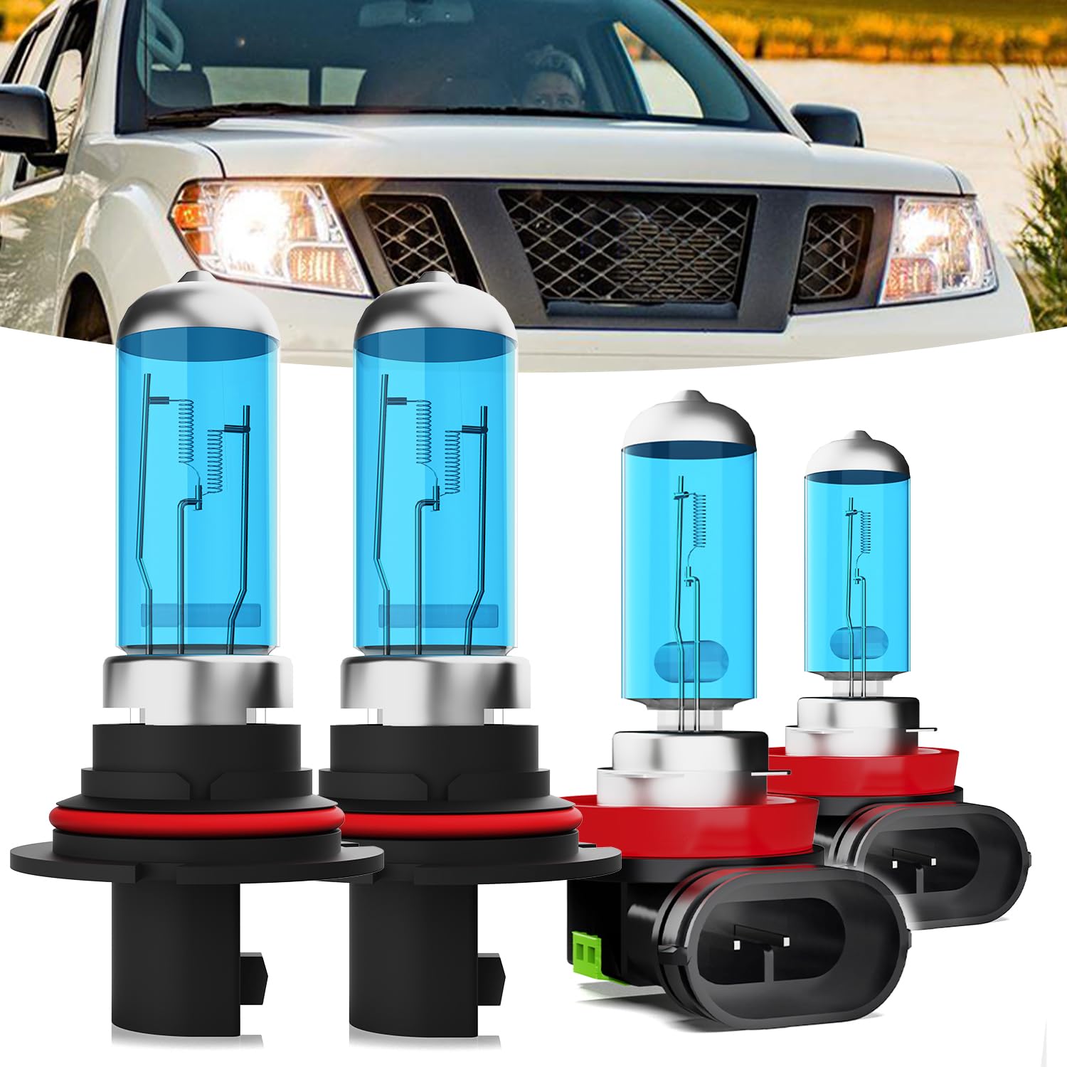 Halogen Headlights Fit For Nissan Frontier 2005-2019 Headlight Bulbs,9007/HB5 High/Low Beam + H11 Fog Light Bright Light Combo,Plug And Play,Pack of 4 (Nissan Frontier 2005-2019)