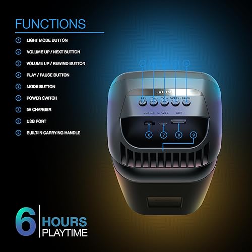 Miniatura 2 de Coby Altavoz inalámbrico definitivo  5 modos de iluminación, audio de alta fidelidad, diseño apto para viajes, hasta 6 horas de tiempo total de