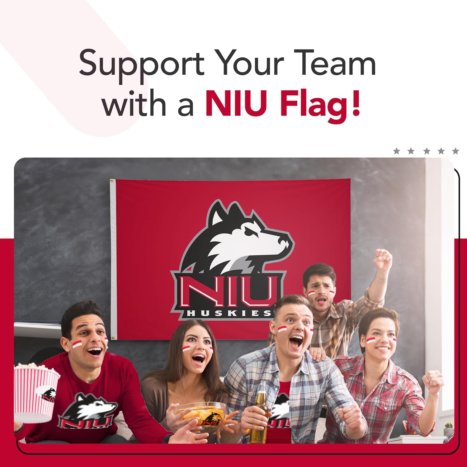 Northern Illinois Huskies College Sports Printed Flag - NCAA Licensed - Nylon - School Banner (Red, Black) (5' x 8')