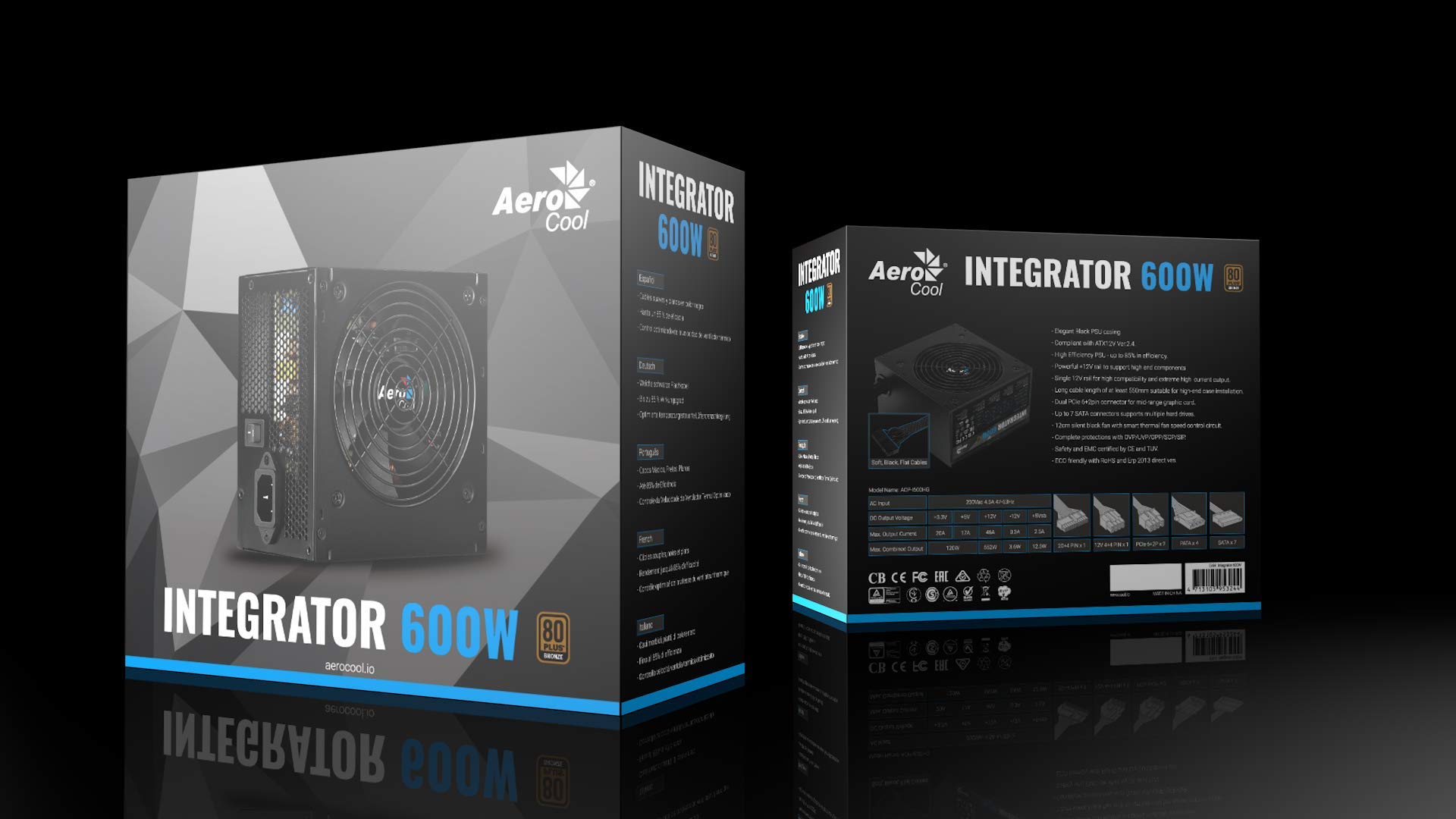 Aerocool Integrator 600 W 80 Plus Bronze Power Supply Unit with UK 3 Pin Power Lead