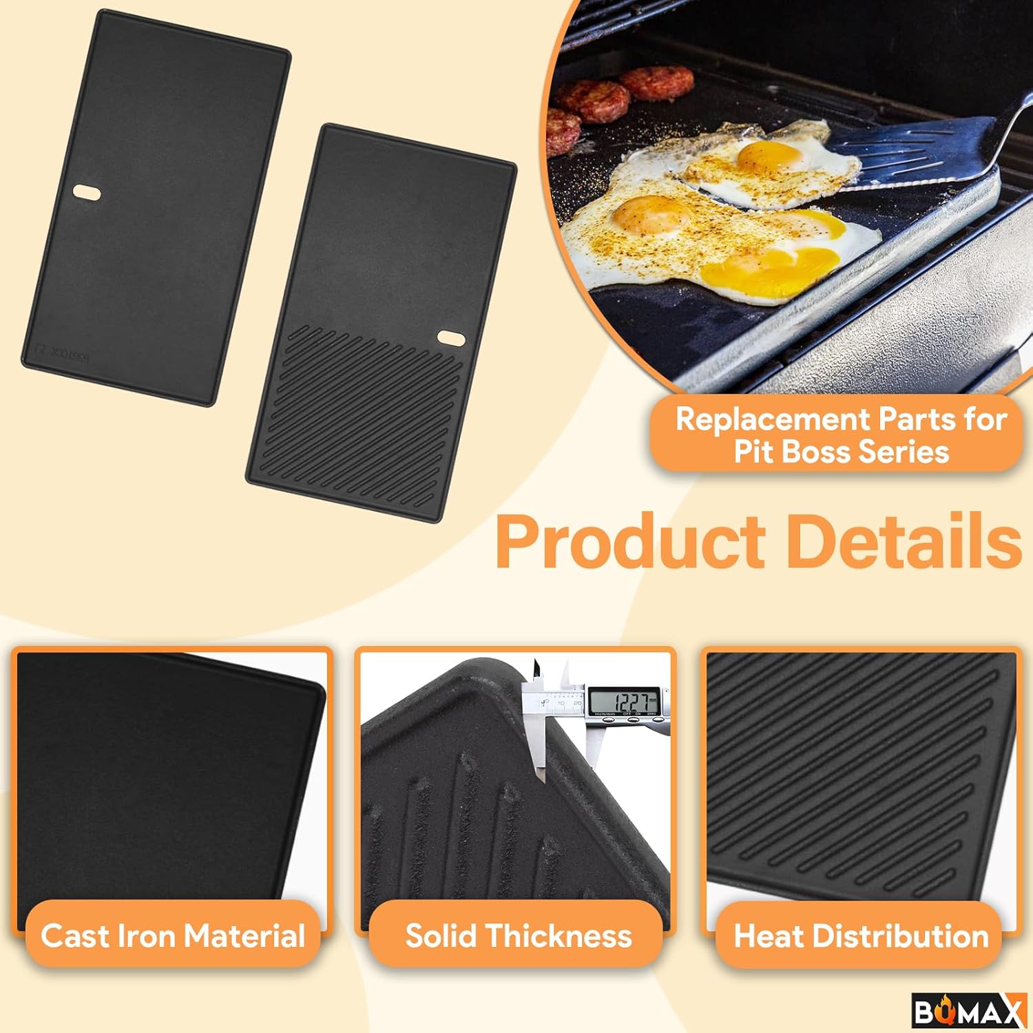 Cast Iron Griddle Replacement Parts for Pit Boss 700 800 1000 1100 Series Pellet Grill, Cooking Griddle for Traeger 34 22 Series, Griddle for Pit Boss Accessories