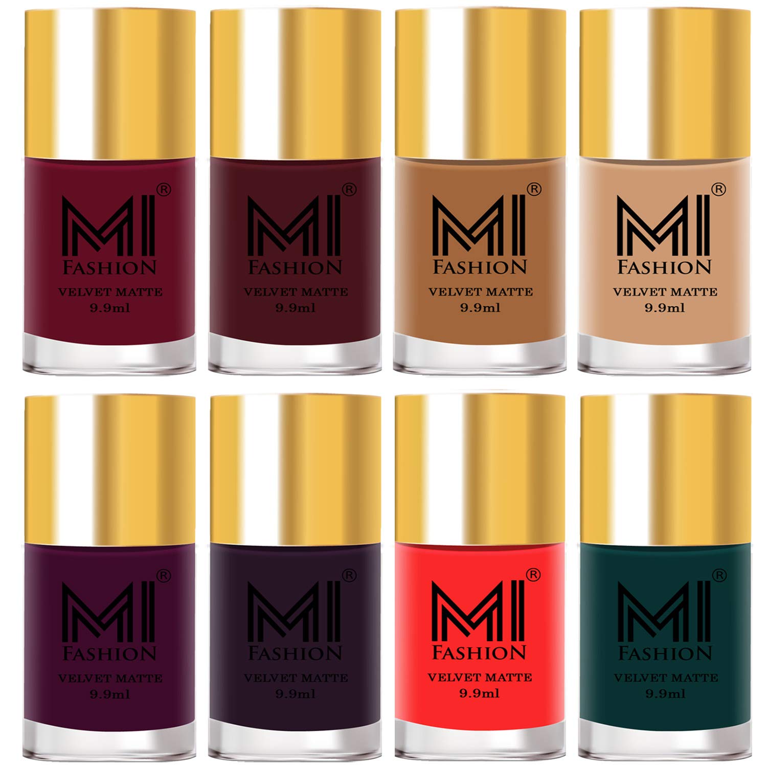 MI FASHION Velvet Matte Multicolors Nail Polish Set Lacquer (Highly Pigmented-Long Lasting) For Women Top Coat 9.9ml Each (Combo-8)-image-39