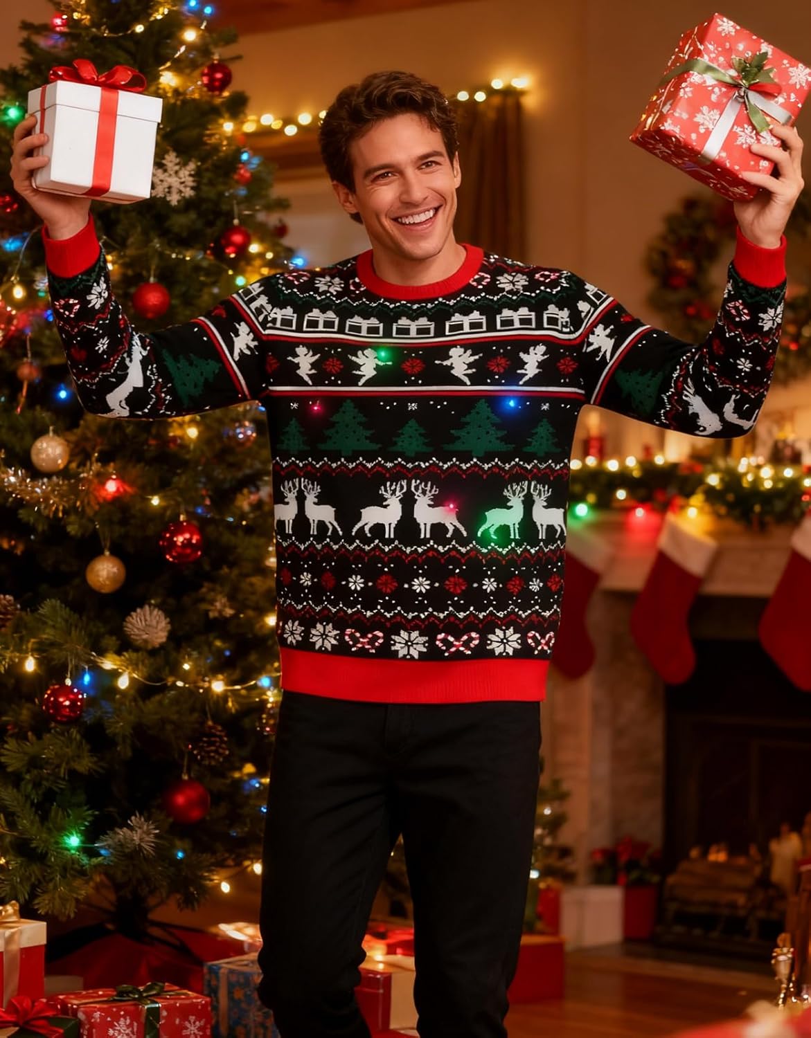 Goodstoworld Men/Women Light Up Knitted Ugly Christmas Sweater with Multi-Colored Led Flashing Lights - Image 3