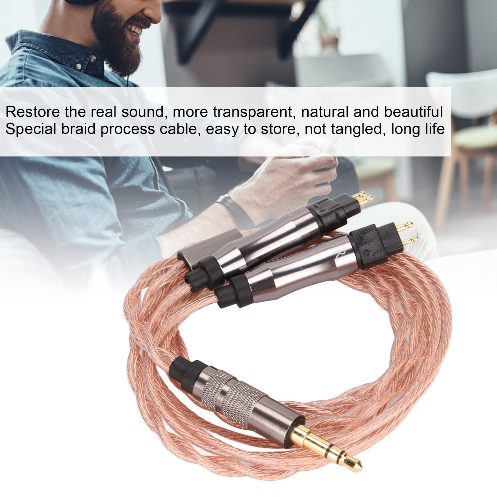 Zunate 36-adriges Versilbertes Kabel, Kopfhörer-Audiokabel mit 3,5-mm-Stereostecker, OFC-Kupfergeflechtdraht, für HD414 HD650 HD600 HD580 HD565