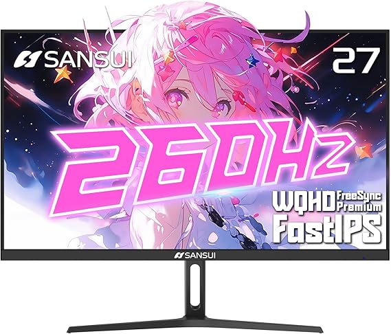 SANSUI Gaming Monitor 27" 1440p 260hz/240hz WQHD 2K - Fast IPS 1ms FreeSync Premium 丨DCI-P3 98% 丨sRGB130% 丨HDR10 丨2×DisplayPort 1.4丨2×HDMI2.0 PC Gaming Monitor with Crosshair SANSUI Gaming Monitor 27" 1440p 260hz/240hz WQHD 2K - Fast IPS 1ms FreeSync Premium 丨DCI-P3 98% 丨sRGB130% 丨HDR10 丨2×DisplayPort 1.4丨2×HDMI2.0 PC Gaming Monitor with Crosshair