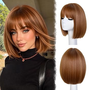 Bob Wig with Bangs for Women Short Straight Bob Wigs for Women 12inch