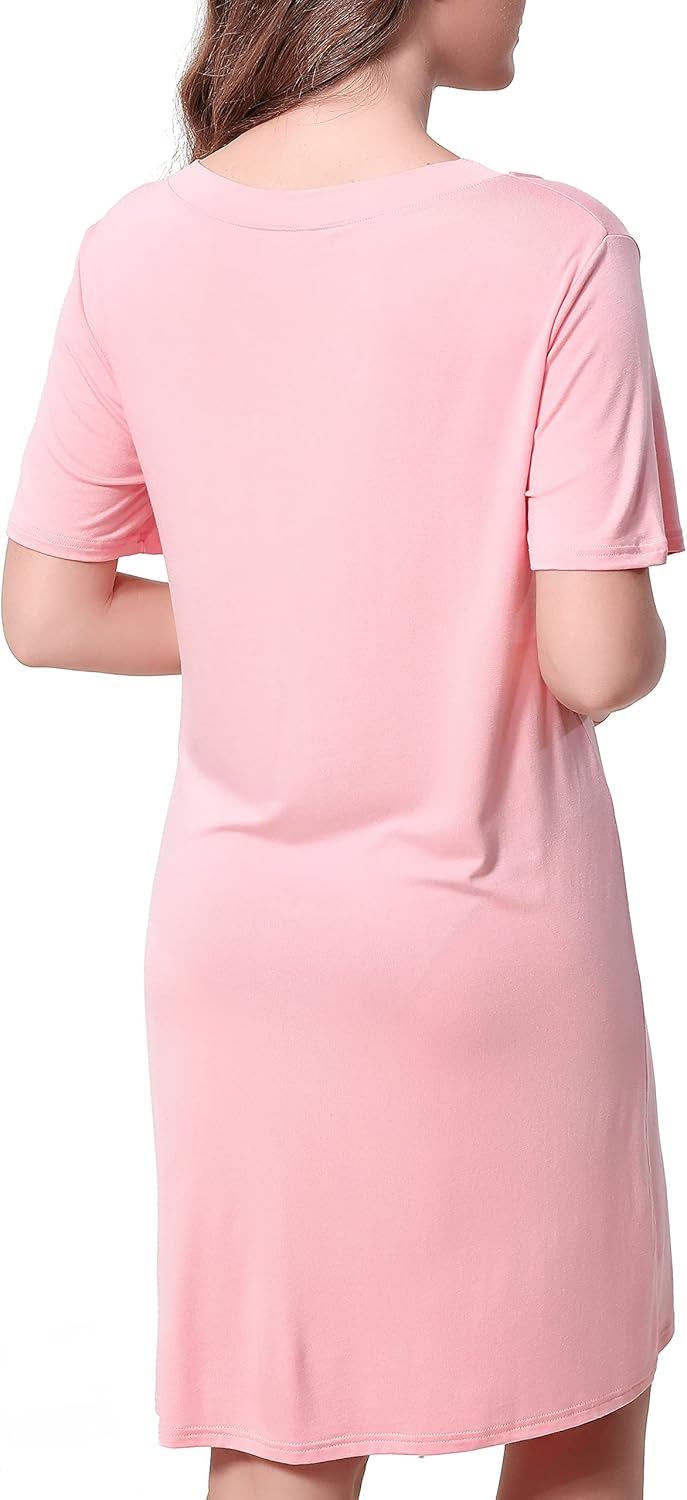 Sleep Shirts for Women Cotton Short Sleeve Night Shirts Soft V-neck Sleepwear Nightgowns - Image 4