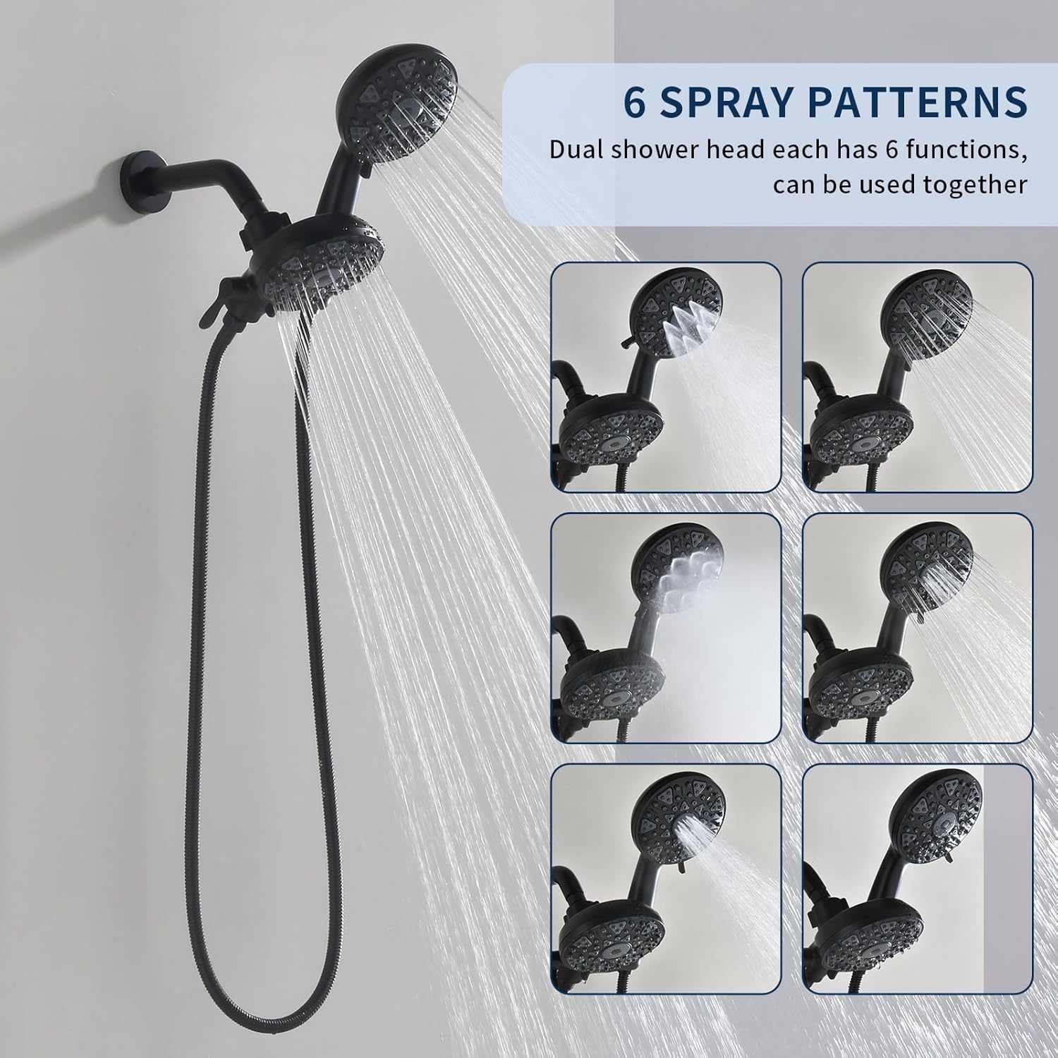 Matte Black Shower Faucet Set Complete Shower Kit Shower Systems Dual Shower Head and Handheld 2 in 1 Combo Set Shower Trim Kit Shower Fixtures