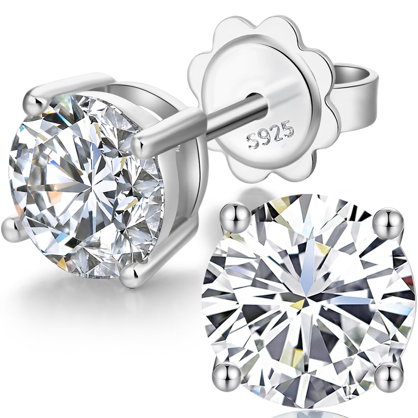 jiamiaoi Pendiente de plata de ley 925 para hombre mujer, Pendiente de diamantes con circonita 5A de 4 mm-8 mm, placa de oro blanco de 18 quilates