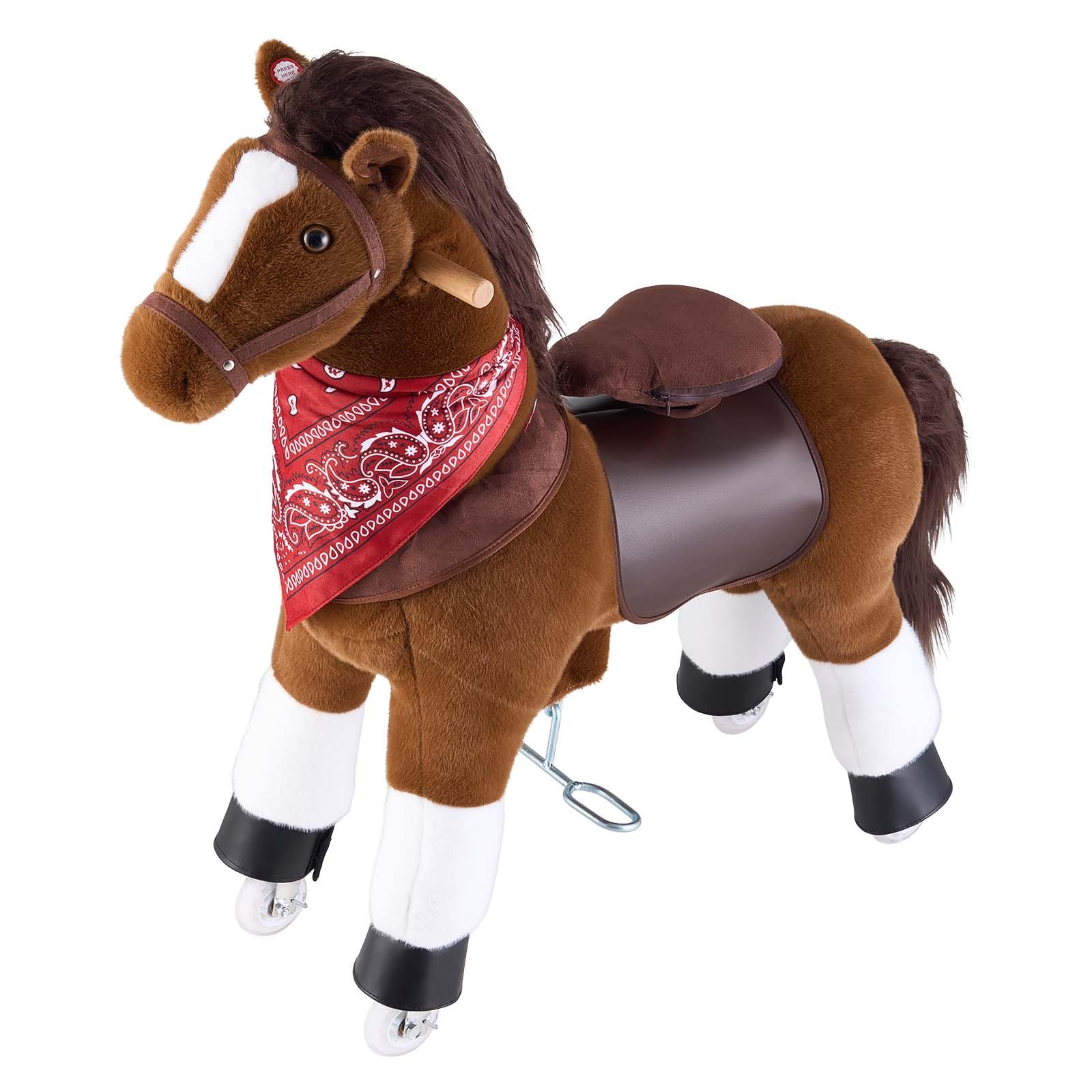 VEVOR Cavallo Cavalcabile per Bambini, Cavallo Cavalcabile con Ruote Scorrevoli, Senza Batterie, Anello Anti-Ribaltamento, Sedile Rialzato, Maniglie e Pedali, Carico Massima 80 kg, Per Bambini 6+ Anni