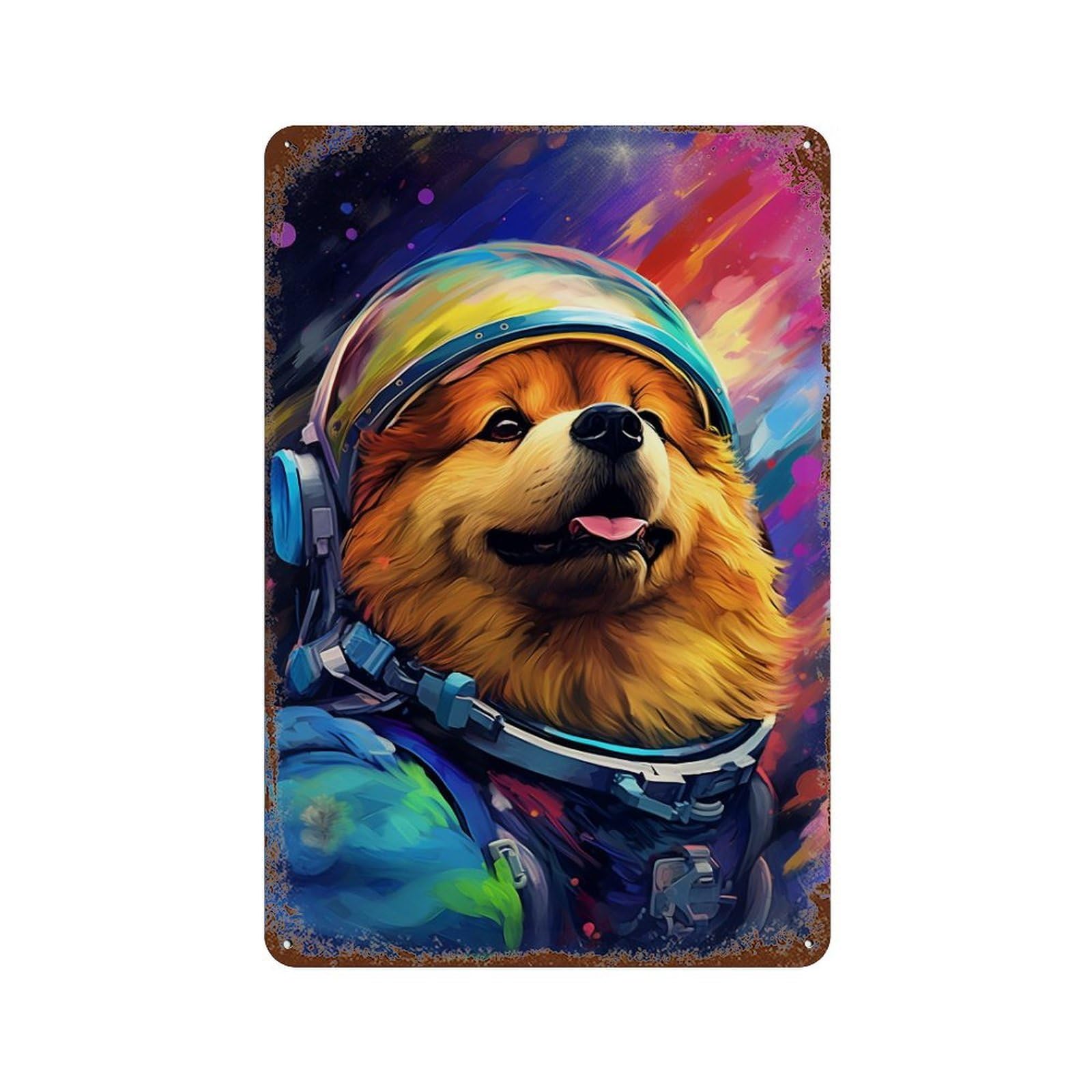 Space Pup Adventure -33 Aged Metal Wall Plaque 11.8"x7.9", Ideal for Garage, Bar And Workshop Decor