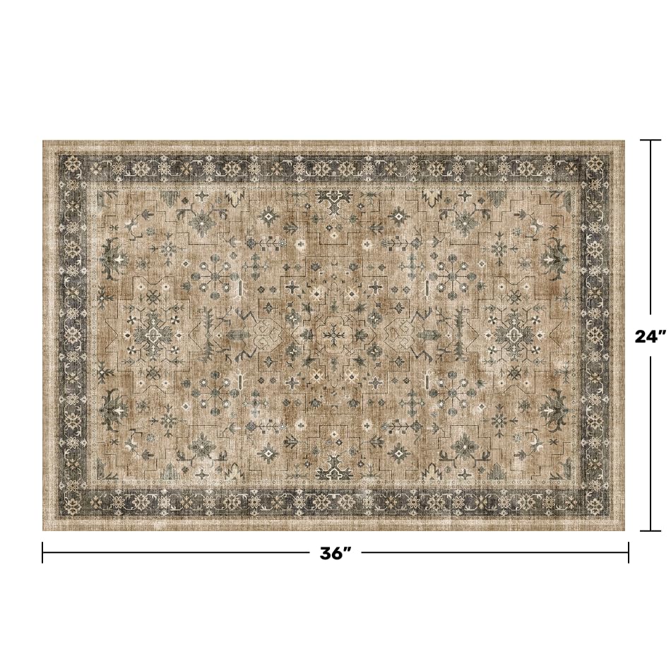 Image of Hazo Haus Washable 2x3 Entry Rug Front Door Indoor, Bohemian Kitchen Floor Rug, Non-Slip & Stain Resistant, Vintage Desert Taupe Sage Farmhouse Floral Decor