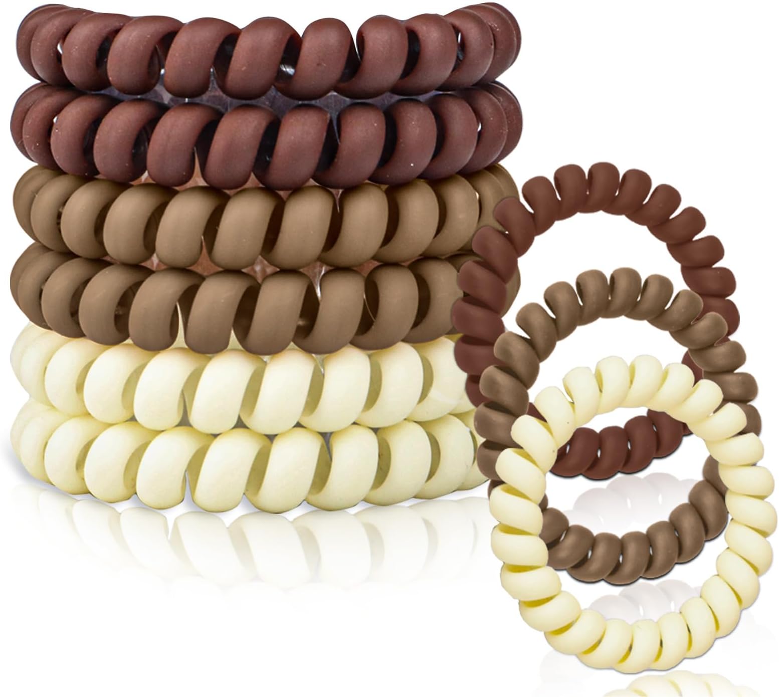 6 PCS Spiral Hair Ties for Women Girls - Cute Gradient Matte Hair Coils Waterproof Ponytail Holders No Damage Elastic Hair Ties for Thick Hair Accessories for Women Travel,Gym - Brown