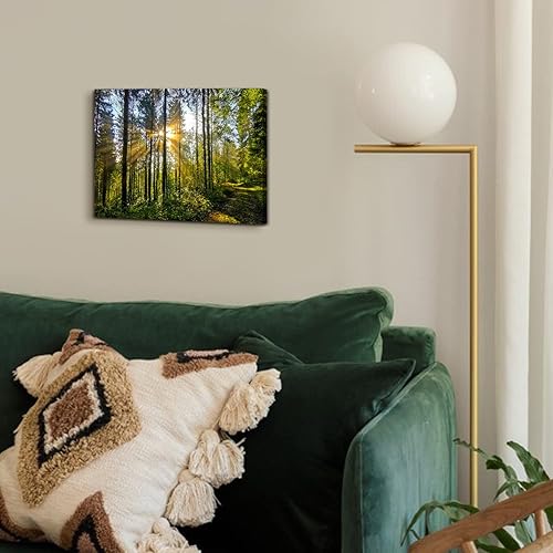 Miniatura 2 de Arte de pared de naturaleza verde para sala de estar, paisaje forestal, lienzo, cuadros de 12 x 16 pulgadas, vintage, amanecer, árbol, montaña,