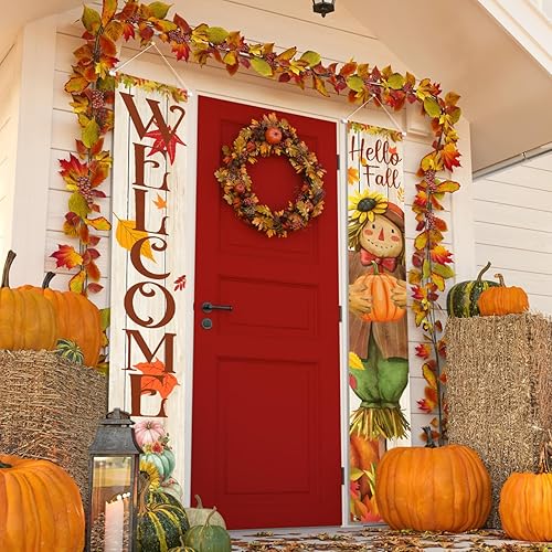 Miniatura 6 de Letrero colgante de bienvenida con texto en inglés «Hello Fall», cartel colgante de bienvenida para el porche, cosecha de otoño, lindo