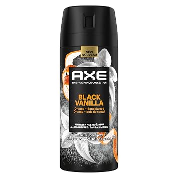 AXE Aluminium-Free Deodorant Body Spray, Travel Size, Black Vanilla 1 Pack, 72 Hour Odor Protection, Orange + Sandalwood, 1 Oz Each