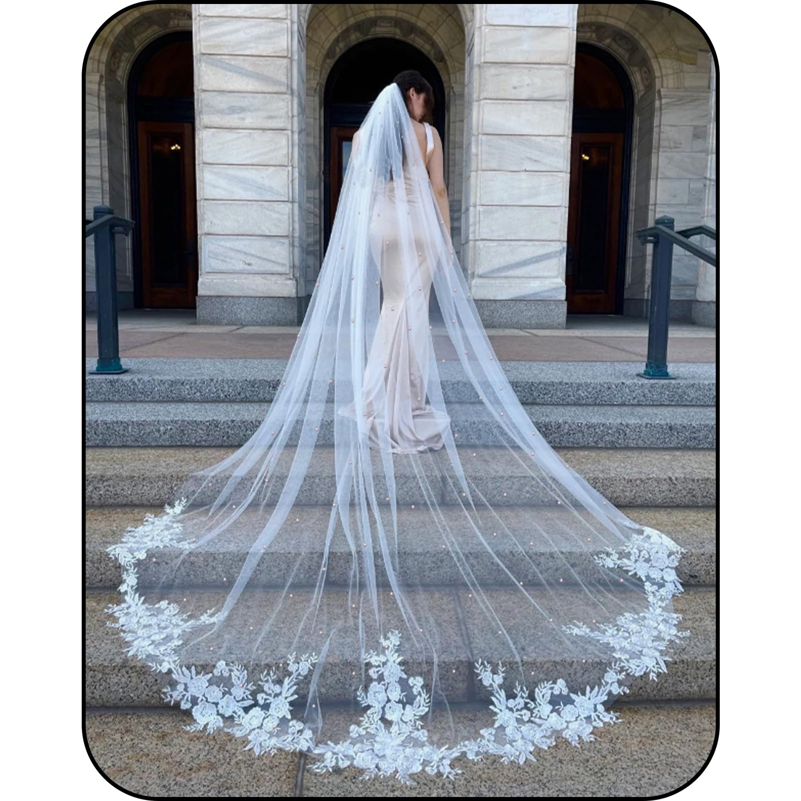 Pearl Bridal Veil For Wedding 1 Tier Long Wedding Veils