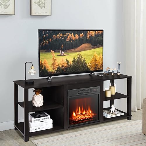 Miniatura 8 de SIMOE Soporte de TV con chimenea de 59 pulgadas, soporte de TV con chimenea eléctrica de 1400 W para TV de hasta 65 pulgadas, chimenea eléctrica