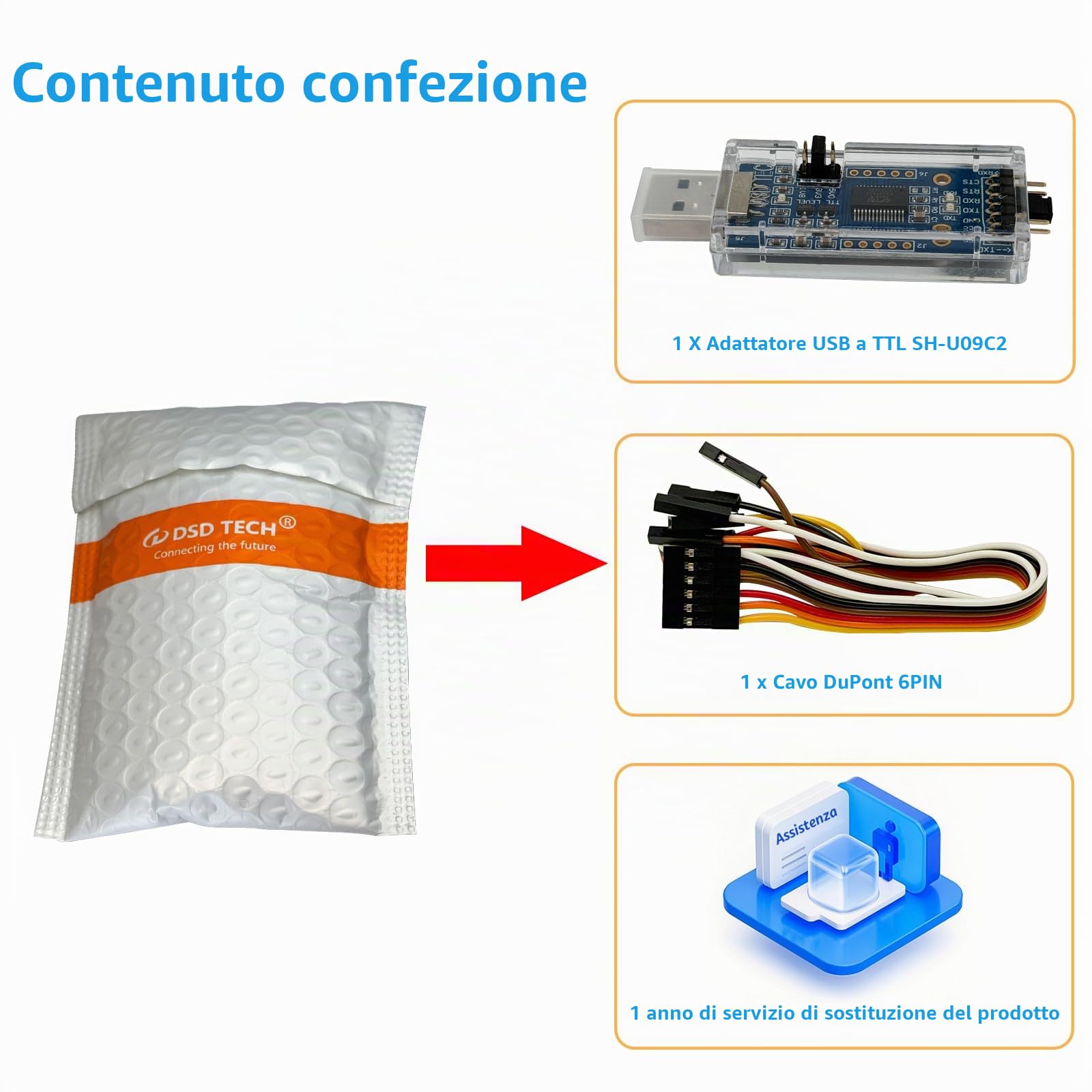 DSD TECH SH-U09C2 Adattatore da USB a TTL integrato FTDI FT232RL IC per il debug e la programmazione