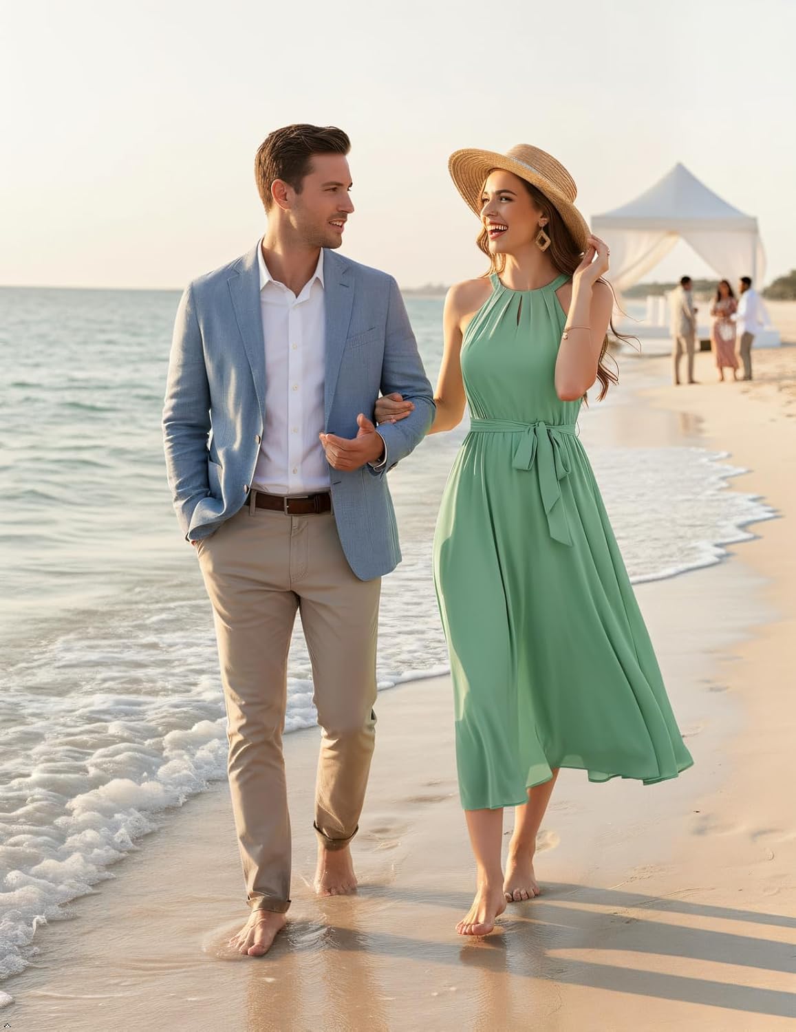 Bbonlinedress Women Halter Chiffon Wedding Cocktail Bridesmaid Summer Dress Formal Beach Prom Party Maxi Flowy Sun Dress - Image 4