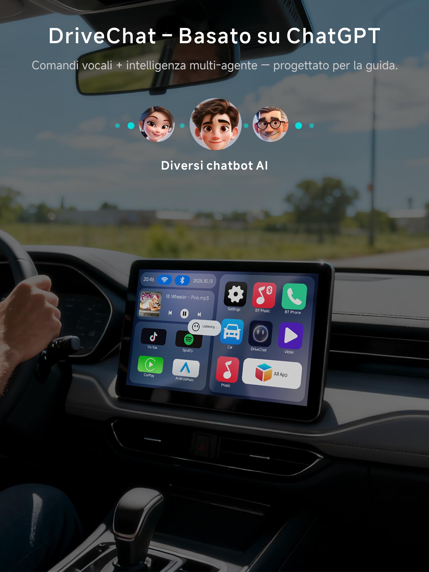 Adattatore CarPlay Wireless Android Auto, AI Box Video 3 in 1 per Cavo OEM CP/AA, Doppio WiFi e Hub Bluetooth IoT, per Netflix/YouTube/TikTok/TF Scheda, DriveChat AI Voice, CB4B
