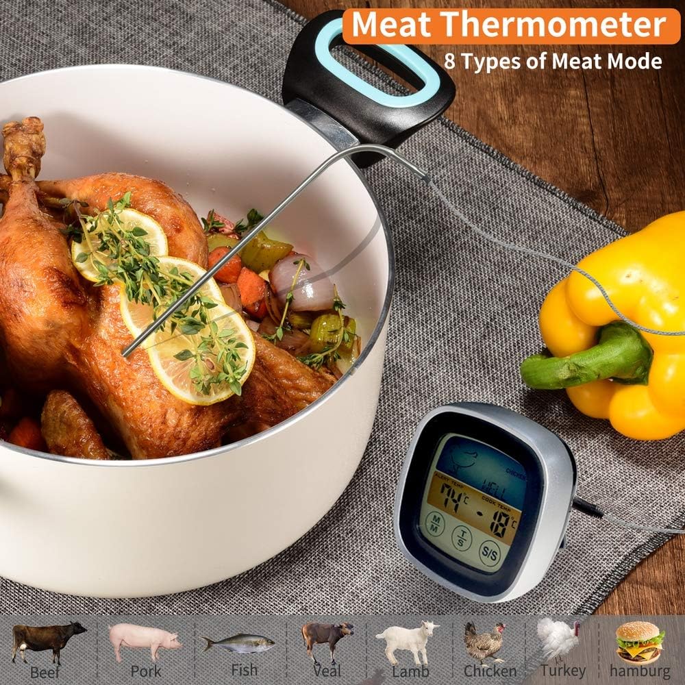 review Touchscreen Digital Meat Thermometer, 40in Probe Wire Instant Read Food Themometer for Cooking with Color LCD Display, Oven Safe Grill BBQ Smoker for Baking Bread Steak Chicken